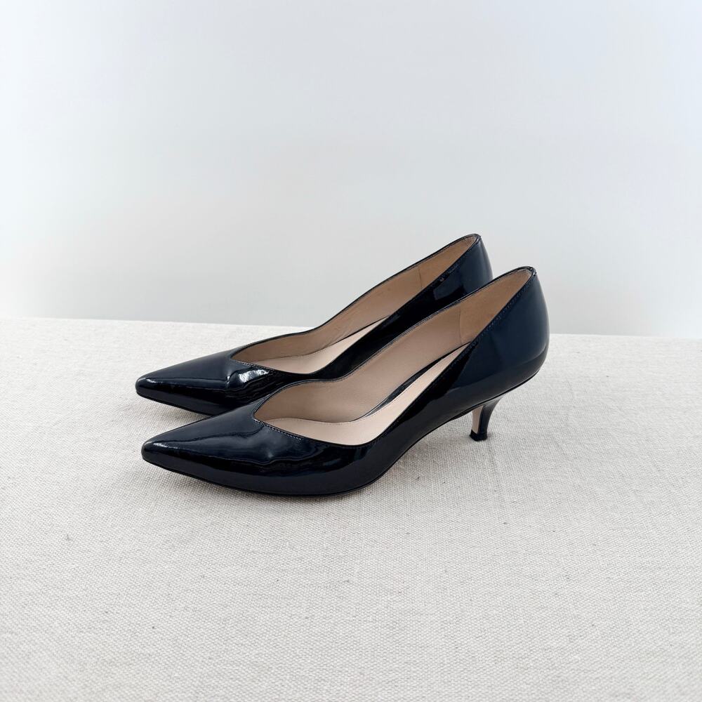Stuart Weitzman Patent Leather Kitten Heel Pointed Pumps Black Womens Size 7.5